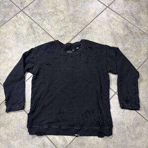 RtA Womens Black Distressed Holes Crewneck Sweatshirt Sz XS Grunge Goth Preppy